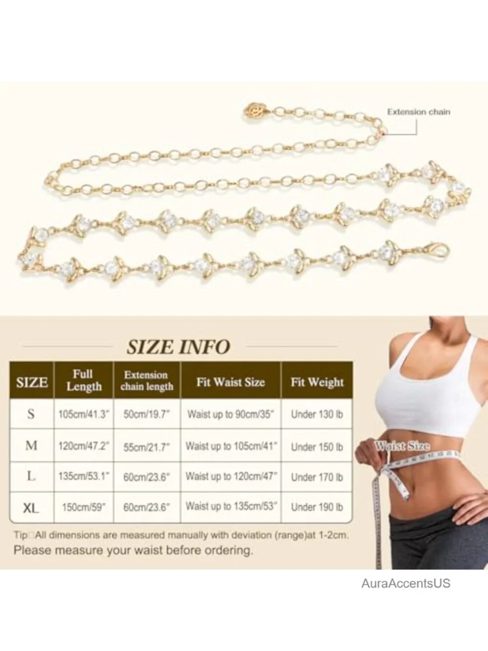 Rhinestone Crystal Chain Waist Belt for Dress Party Gift